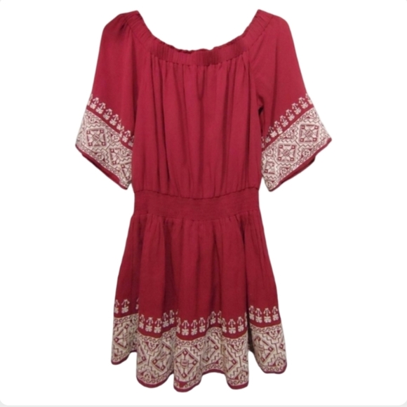 Revolve Tularosa Fiona Off Shoulder Embroidered Burgundy Dress Medium Boho - Picture 4 of 12
